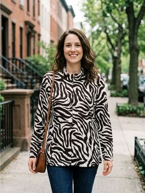 TANJAY Zebra Print Sequin Zip Front Jacket with Shoulder Pads Size 3X